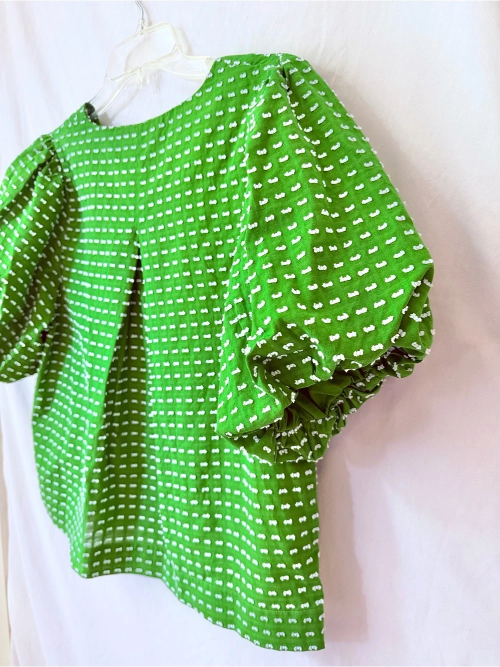Kate Spade Bow Front Puff Sleeve Blouse Green Womens M